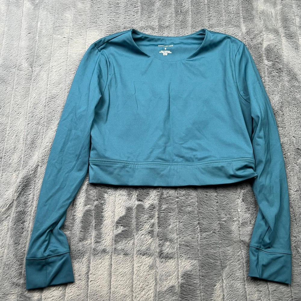 Banana Republic Womens Teal Blue Cropped Long Sleeve Athletic Top Size M RN54023